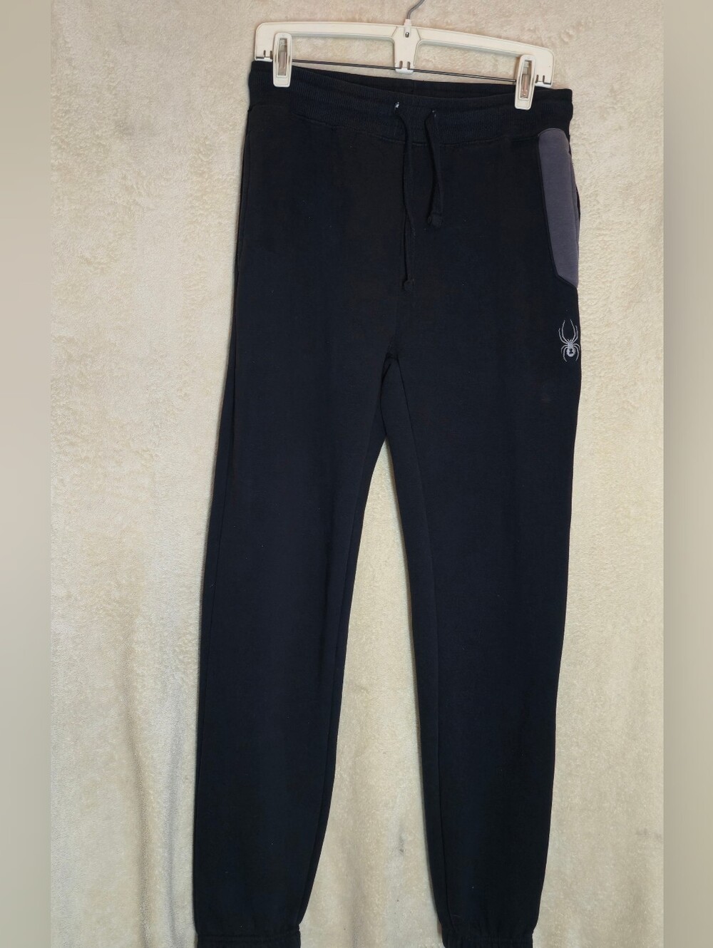 Black Spyder Jogger Pants Drawstring Waist Gray Pocket Details Size XL Mens